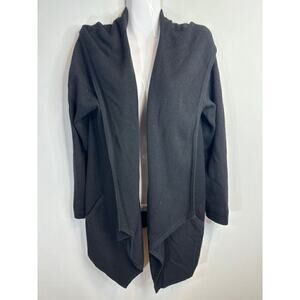 J. Jill Black Wool Blend Topper Hooded‎ Open Cardigan Sweater Size S